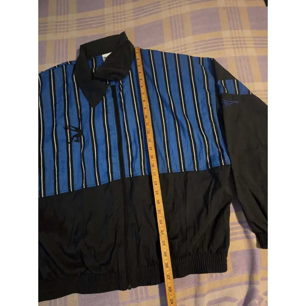 Vtg 90s Reebok Striped Windbreaker Jacket Rare Large Track Shaq Orlando Magic
